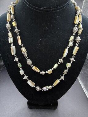 Cookie Lee Abalone and Silver Bead Double Strand Necklace